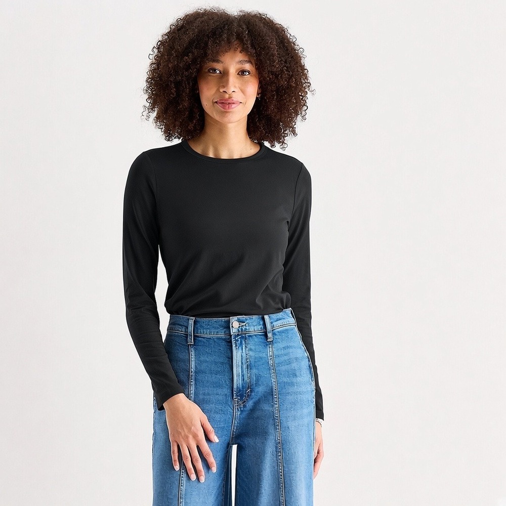 MSRP $18 A.N.A Womens L Black Crew Neck Long Sleeve T-Shirt